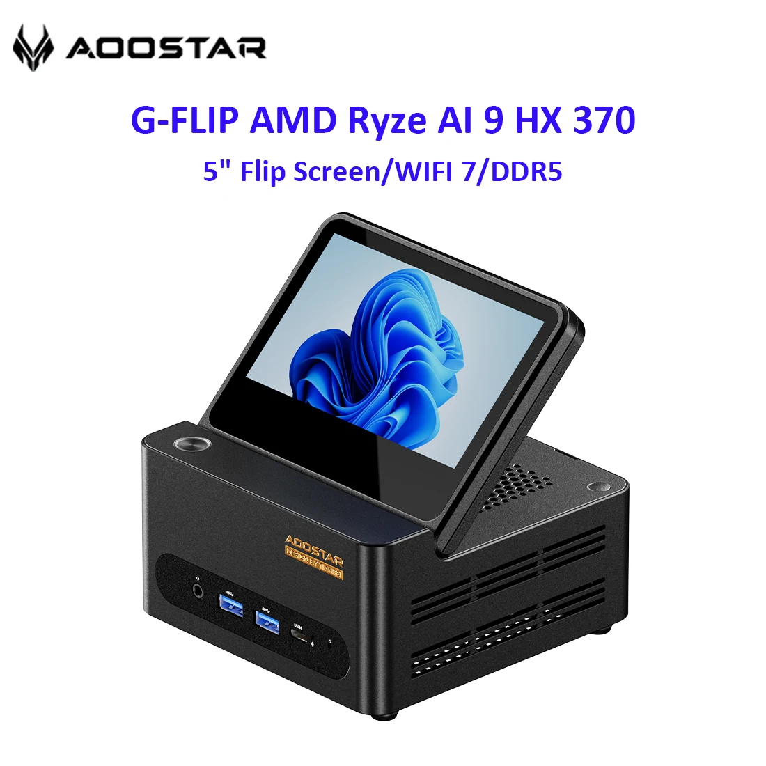 Aoostar Mini Pc G-FLIP AMD Ryzen AI9-HX370 Desktop 5 "Tela ribaltabile USB4 OCuLink Wi-Fi7 Computer desktop Mini Pc per giochi di lavoro