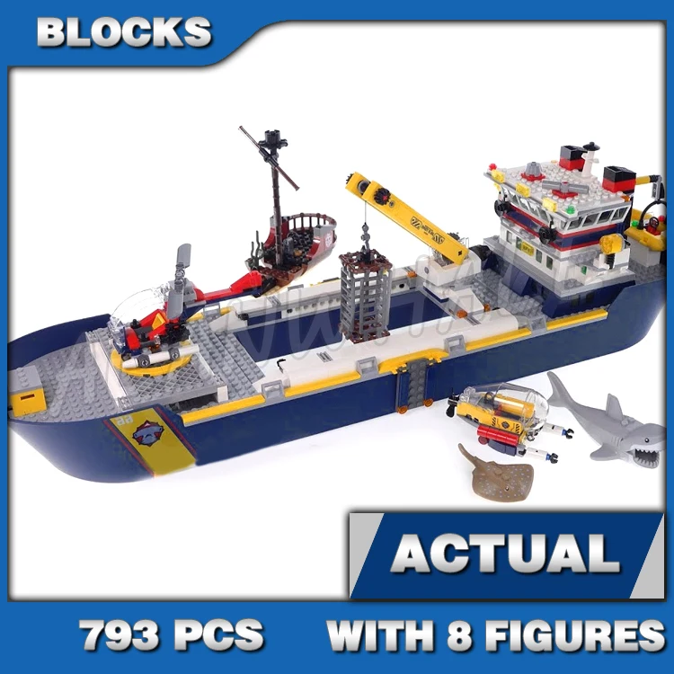 793pcs City Marine Research Vessel Ocean Exploration Ship Working Crane Sub 11617 Building Blocks Toys Compatible With Model