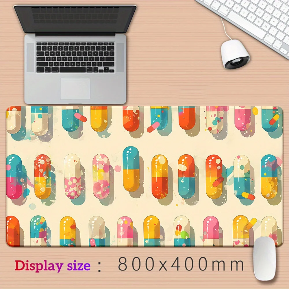 Whimsical Bright Capsule Print Desk Pad Large Mouse Pad Rubber Anti-Slip Edge Locking Office Mat Gaming Mats PC Accessories