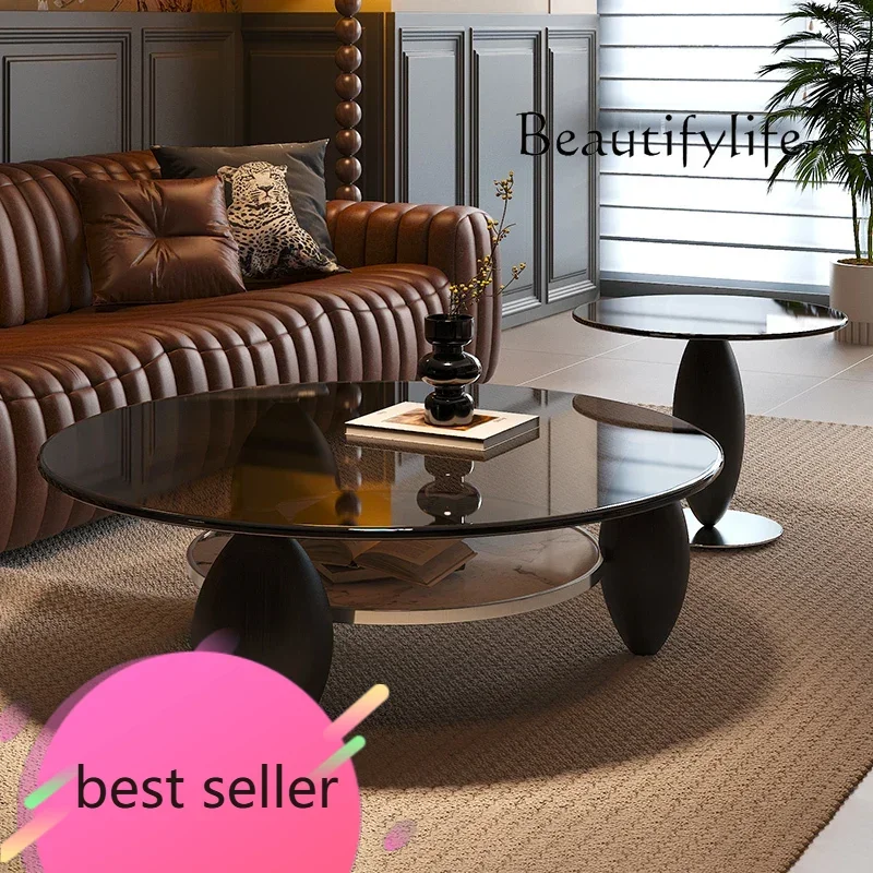 

BJ Minimal Light Luxury Tempered Glass Coffee Table Combination Sofa Edge Few Round Size Coffee Table