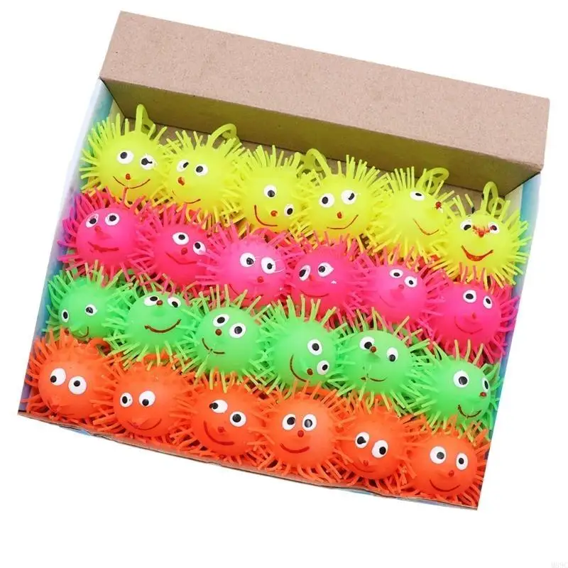 M89C 24PCS LED Puffer Balls Valentines Day for Kids Classroom Lightup Stressup Balls Party Bouncy Balls Goodie Bag Filler