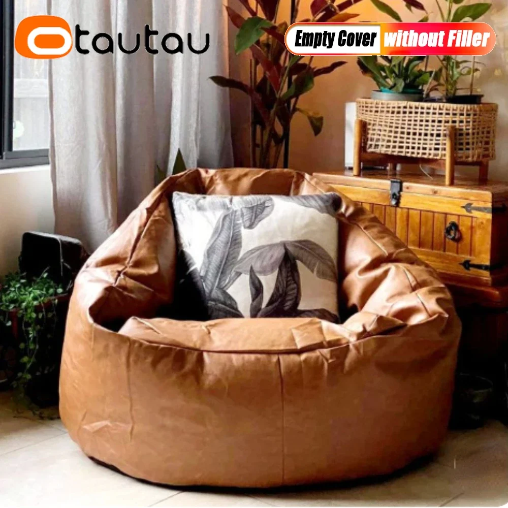 OTAUTAU PU Leather Bean Bag Pouf Cover Without Filler Beanbag Couch What You Bought Is EMPTY POUF COVER SF197
