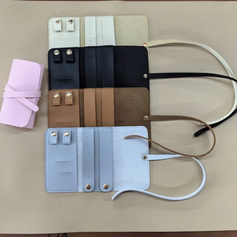 

1 шт., кожаная сумка-органайзер для ювелирных изделий, искусственная кожа, регулируемый ремешок, складная сумка для хранения серег, колец, ожерелий