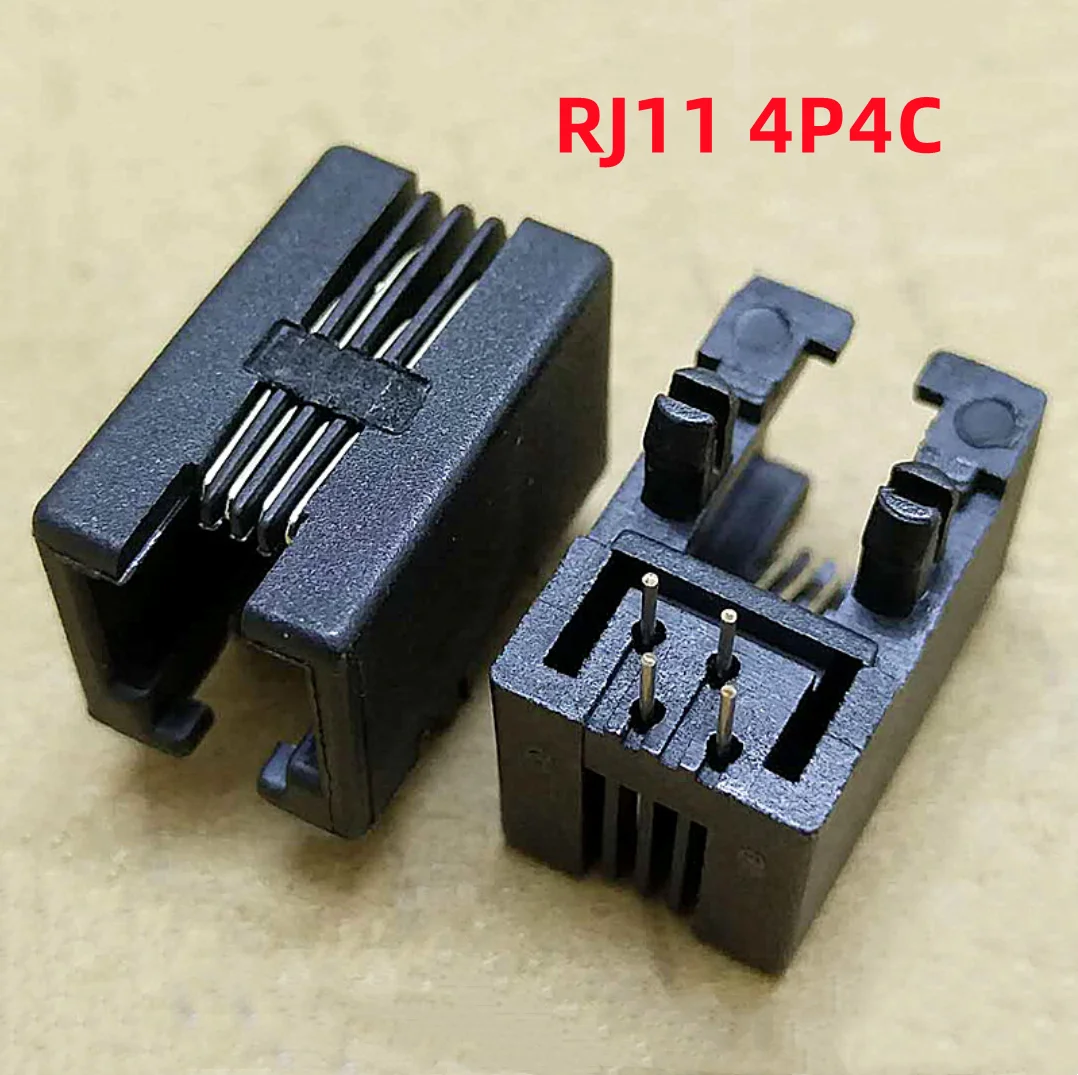 10pcs RJ11 Connector 95001 4P4C RJ10 Phone Jack Network Socket 90 Degree Black Plastic