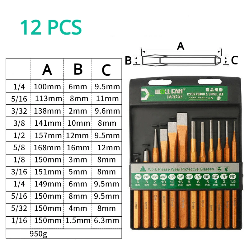 6 Pcs Punch and Chisel Set 3 Piece Digging Tools Chisel Set Piece Professional Mechanics Punch for Brick Metal and Stone