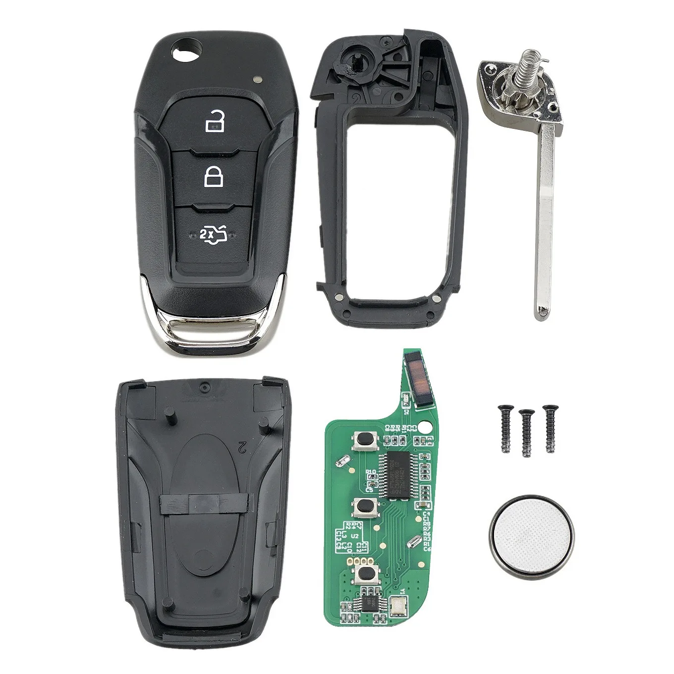 2 Pcs Car Smart Remote Key 433Mhz For Ford, 3 Button & 2 Button