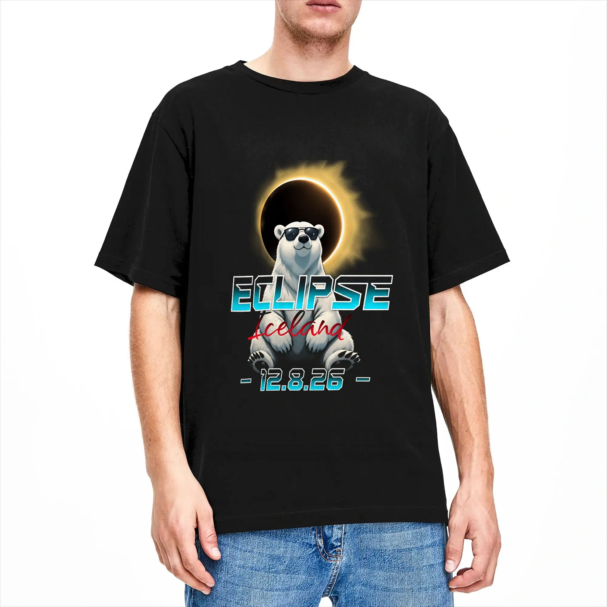 Men T Shirt Total Solar Eclipse Iceland 2026 T Shirts Popular  Summer Tees Vintage Cotton Clothing Gift Idea