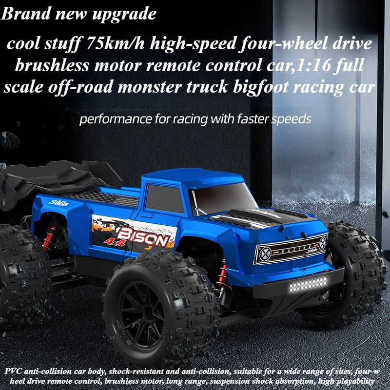 

Cool Stuff Toy Car Gift-Hot 75km/h High-speed 4WD Rc Truck,1:16 Brushless Off-road Rc Cars,Remote Control Car Toy,Toys for Boys