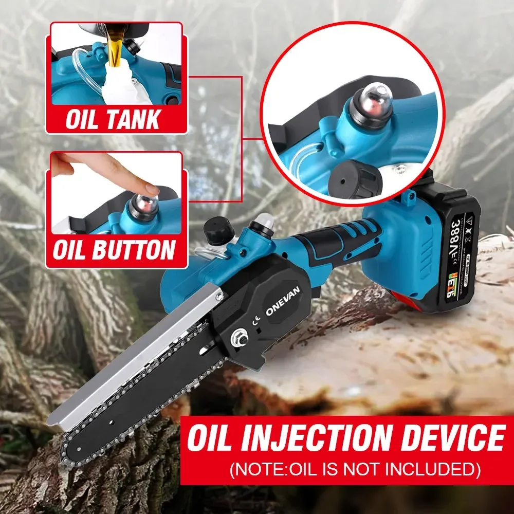 30000RPM 6inch Brushless Cordless Chain Saw Rechargeable Chainsaw With Oil Pot Woodworking Power Tool For Makita 18V Battery