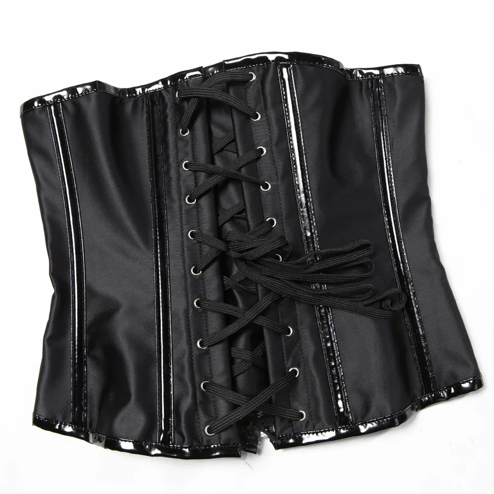 Faux Leather Underbust Corset Steampunk Steel Boned Corset Gothic Style with Metal Rings and Buckles Carnival Party Clubwear