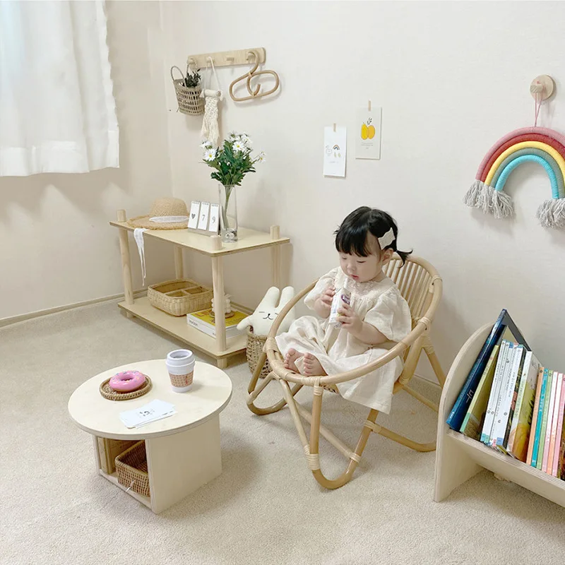 Korean ins homestay wind rattan leisure balcony chair children's room decoration baby small stool Internet celebrity backrest