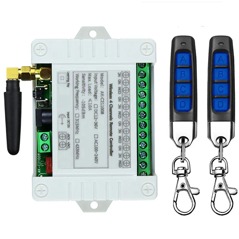 Universal Wireless Remote Control DC 12V 24V 36V 4CH 10A Relay Receiver Module RF Switch Remote Control For Gate Garage Opener