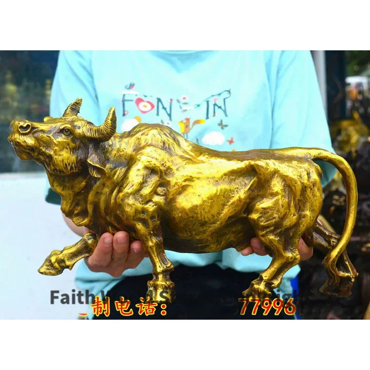 33CM large # TOP HOME SHOP Company FENG SHUI business GIFT Money Drawing GOOD LUCK Bull Taurus bullfight Mascot Brass Sculpture