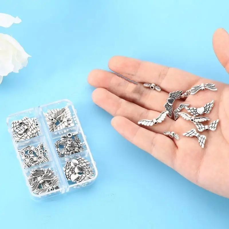  60/160pcs Wing Beads Antique Silver Color Spacer Beads Charm for DIY Jewelry