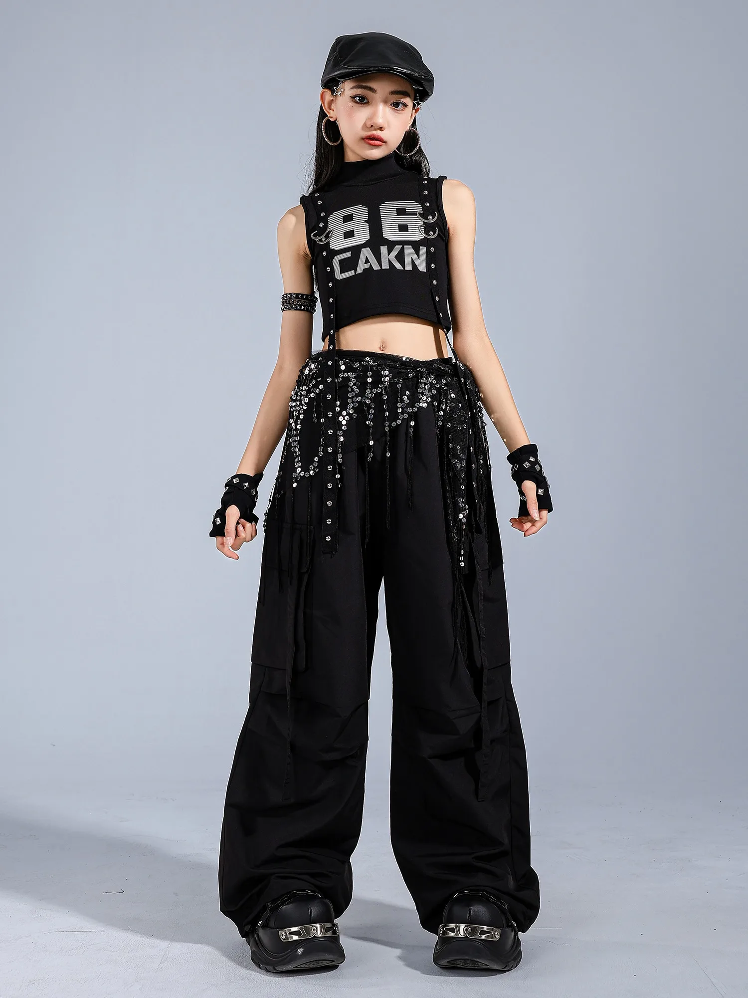 Schwarz Hip Hop Dance Kleidung Für Mädchen Jazz Dance Nabel Tops Hosen Sommer Modern Dance Performance Outfits Straße Tragen BL16701