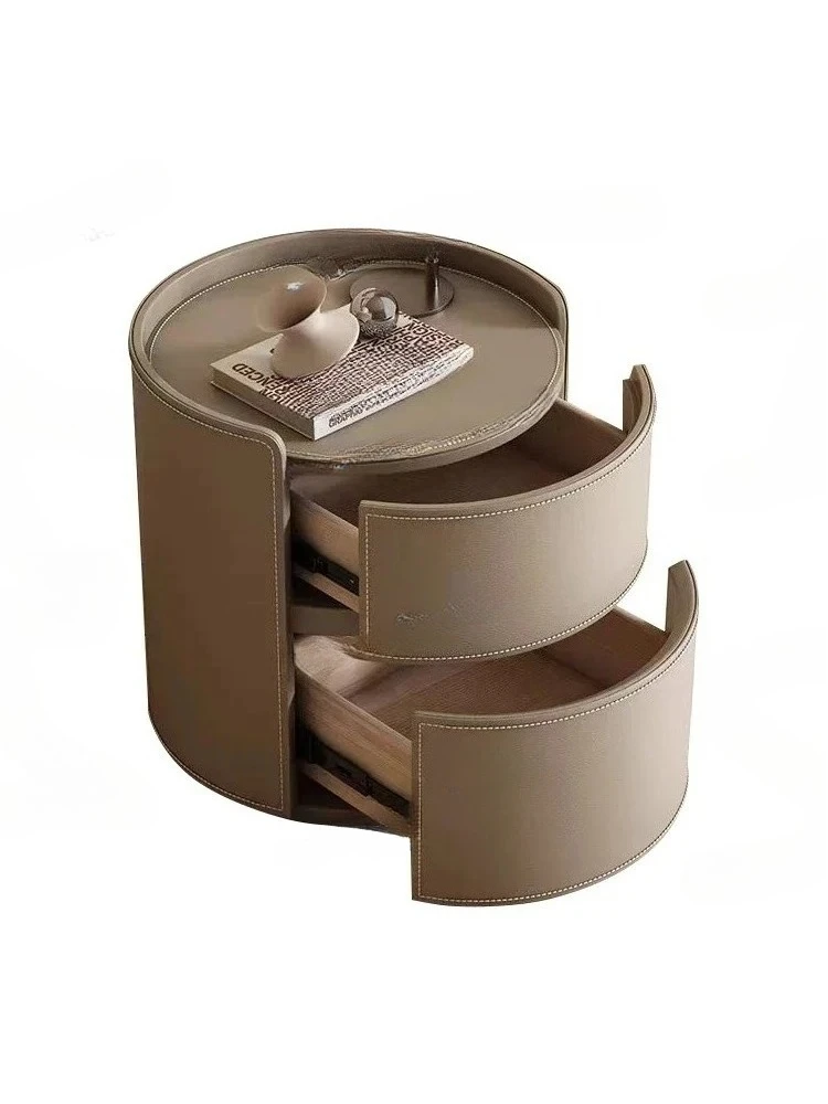 Round Compact Bedroom, Stand Lamp, Luxury Model Creative Minimalist Style, Saddle Leather Material,