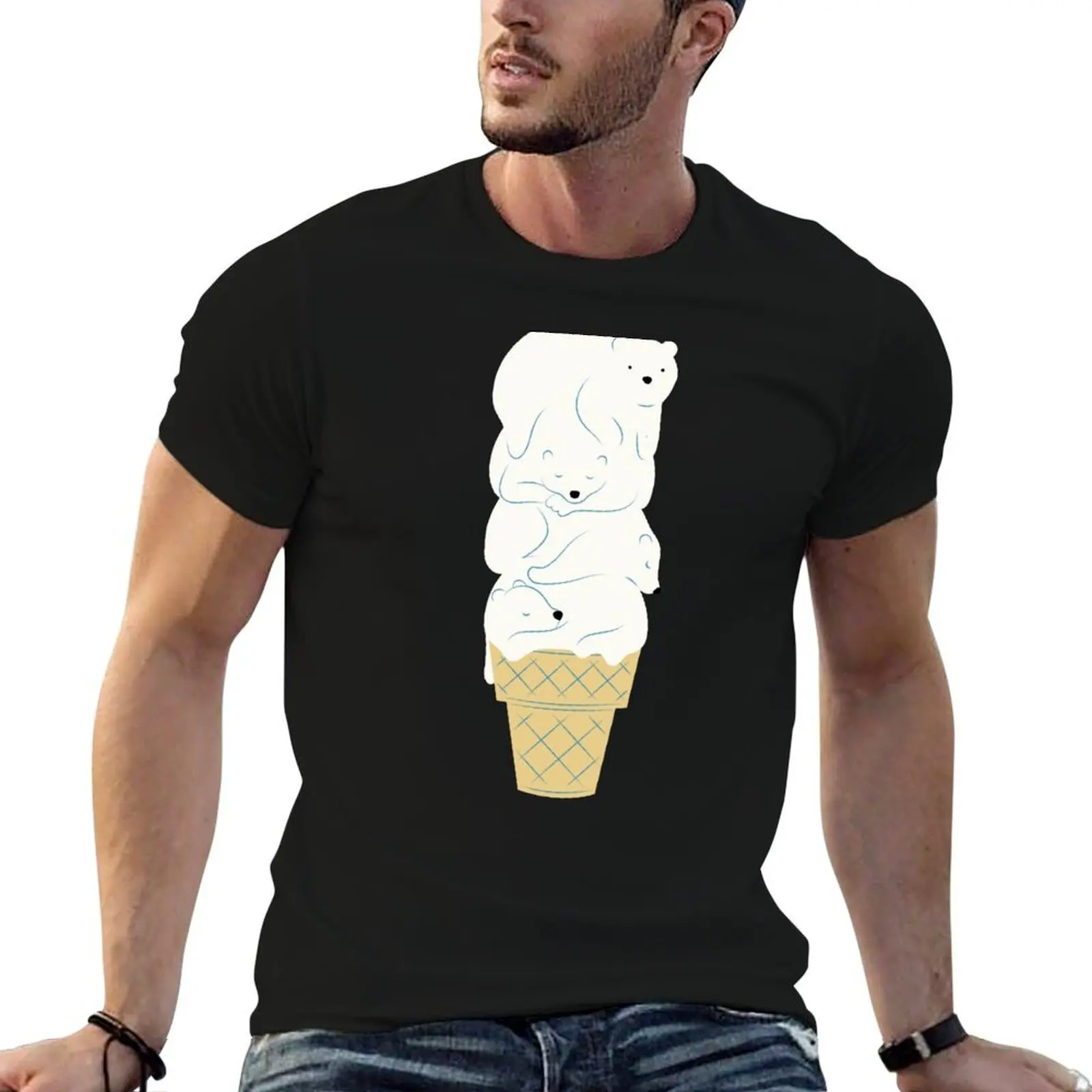 Polar Bear Ice Cream T-Shirt Soft Casual Short Sleeve Cotton Tee