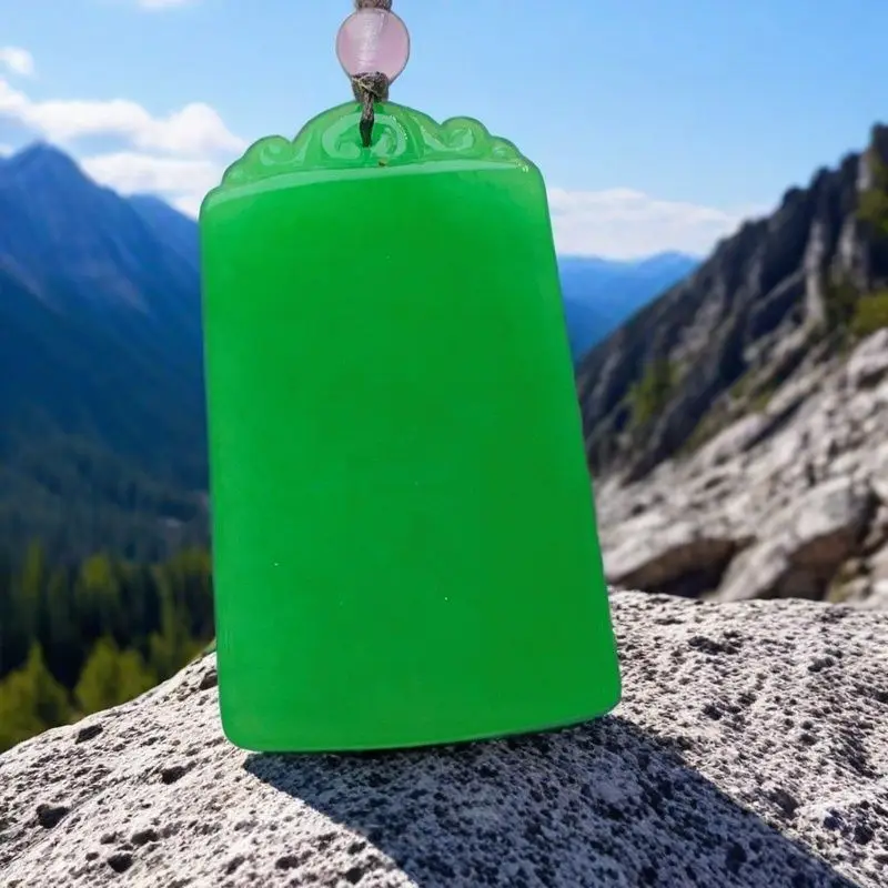 

Jade glutinous bean color safe brand jadeite pendant genuine 100 real jade fine carving versatile gift