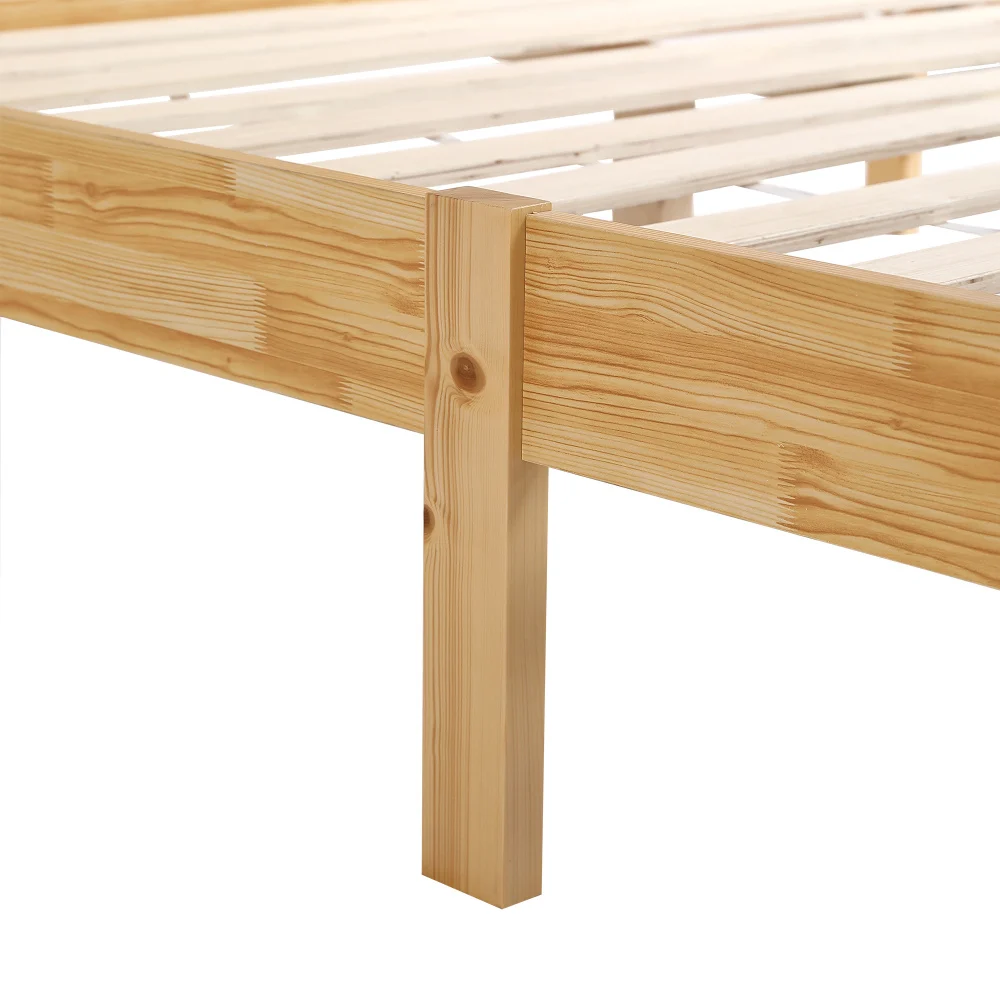 PINGGO Naturrattan-Doppelbett 160x200cm Kiefernholz PE-Rattan 15 Latten Mittelstützfüße Rattan-Netzkissen Ohne Matratze – Detail 21