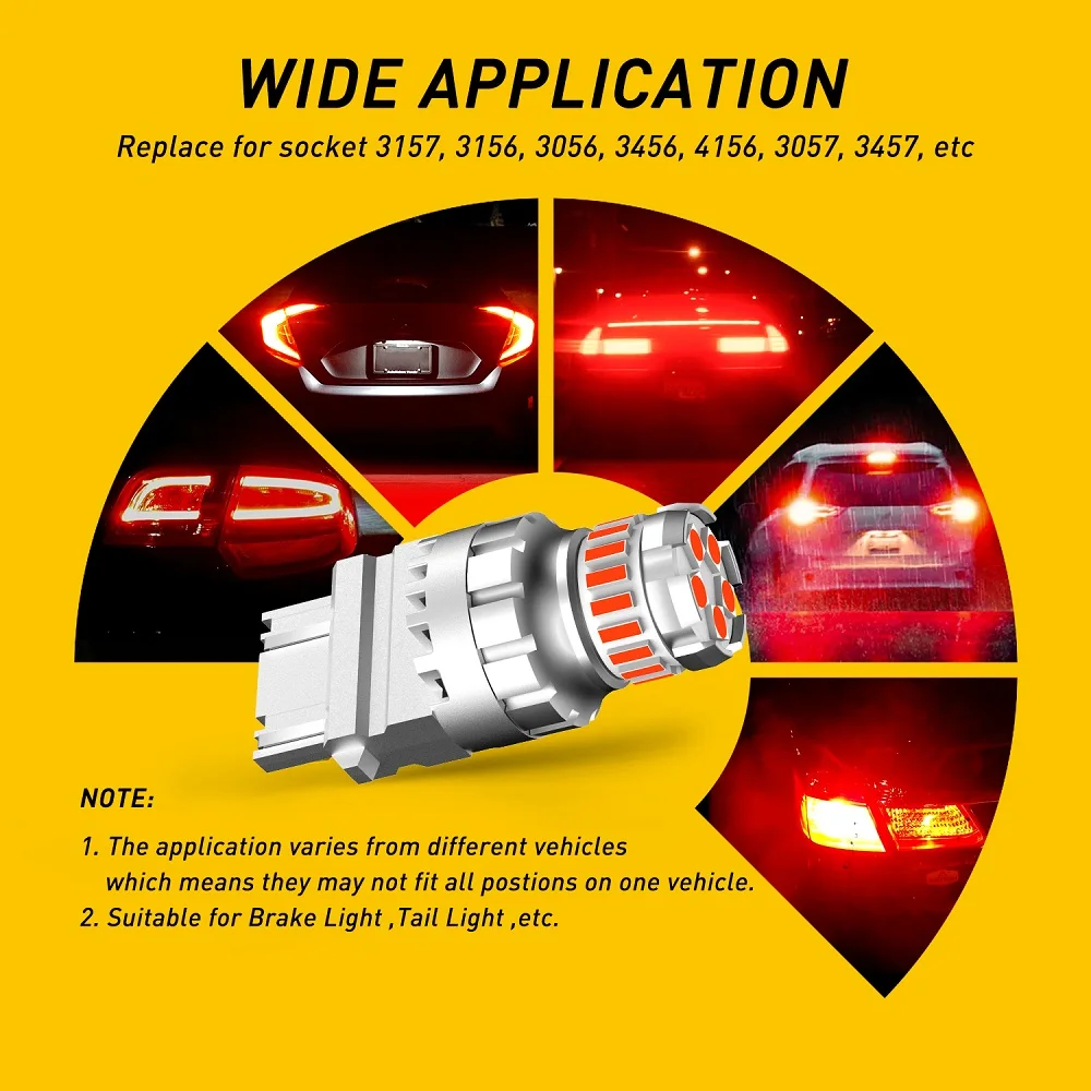 AUXITO T25 3156 3157 LED Light Bulb 3057 P27/7W LED Canbus Signal Lamp DC 12V White Amber Red Car Parking Rear Brake Lights DRL