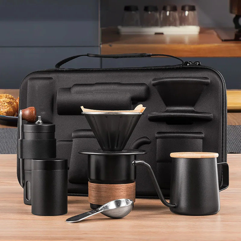 Hand Drip Coffee Set with Manual Coffee Grinder Portable Outdoor Camping Coffee Brewing Equipment Kit for Home Outdoor Camp