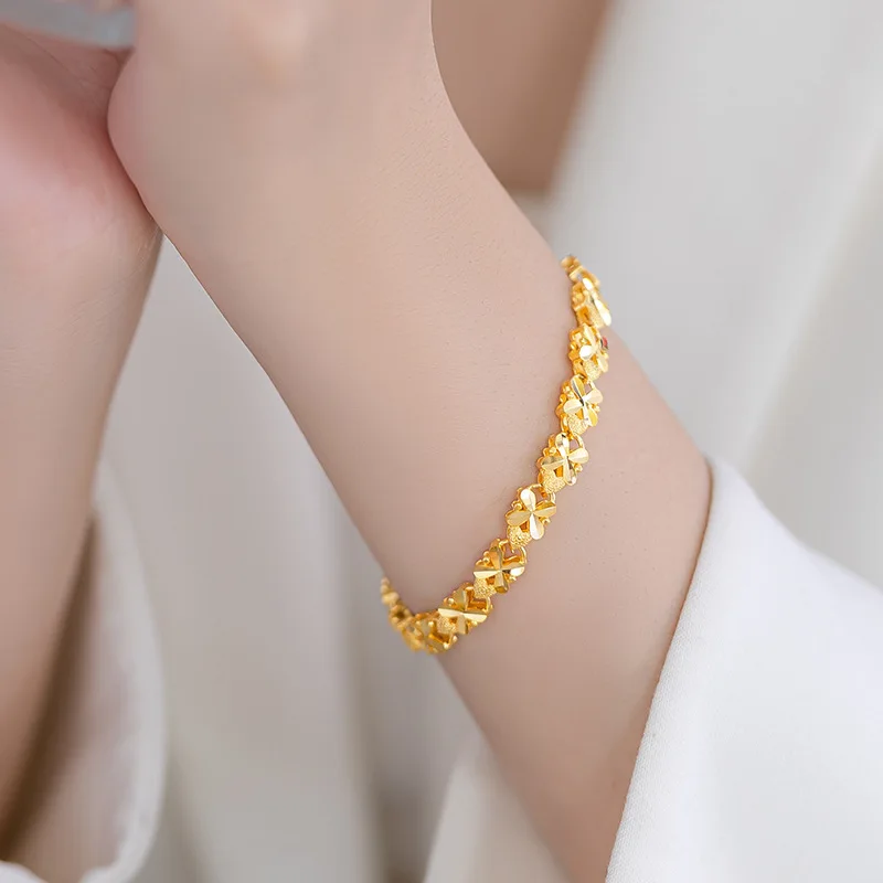 9999 Real Gold 24K Niche Japanese and Korean Clover Bracelet Gold Bracelet Lucky Grass Bracelet