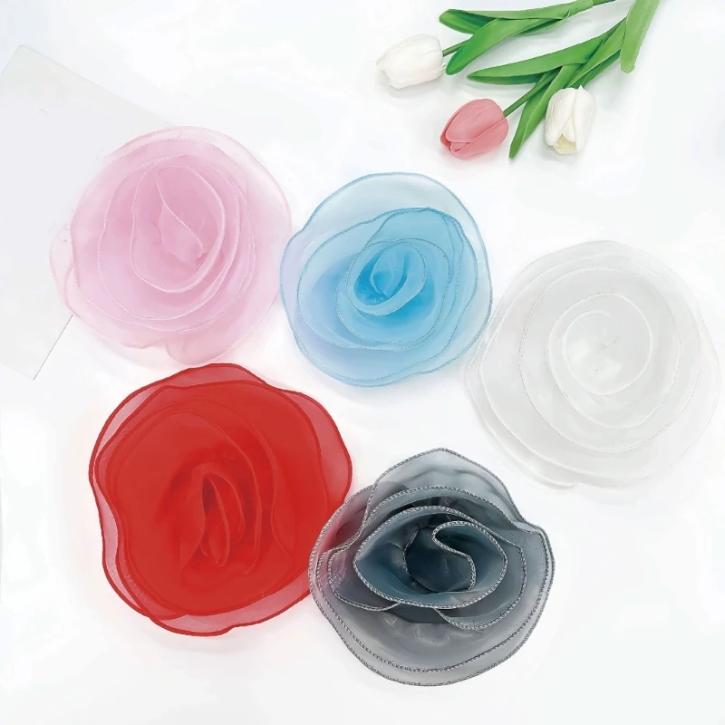 17/27cm Brooch Large Rose Flower Patch Clothing Dress Neck Decoration Artificial Chest Flower Handmade Organza 3D Flower Corsage