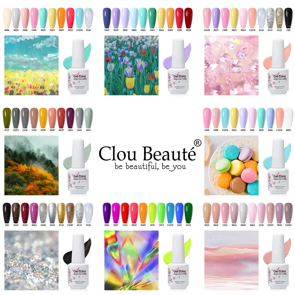 Clou Beaute - Kit de 10 Esmaltes de Uñas en Gel de 8ml, Sin HEMA ni TPO, Semipermanentes, con Brillo Neón para Manicura