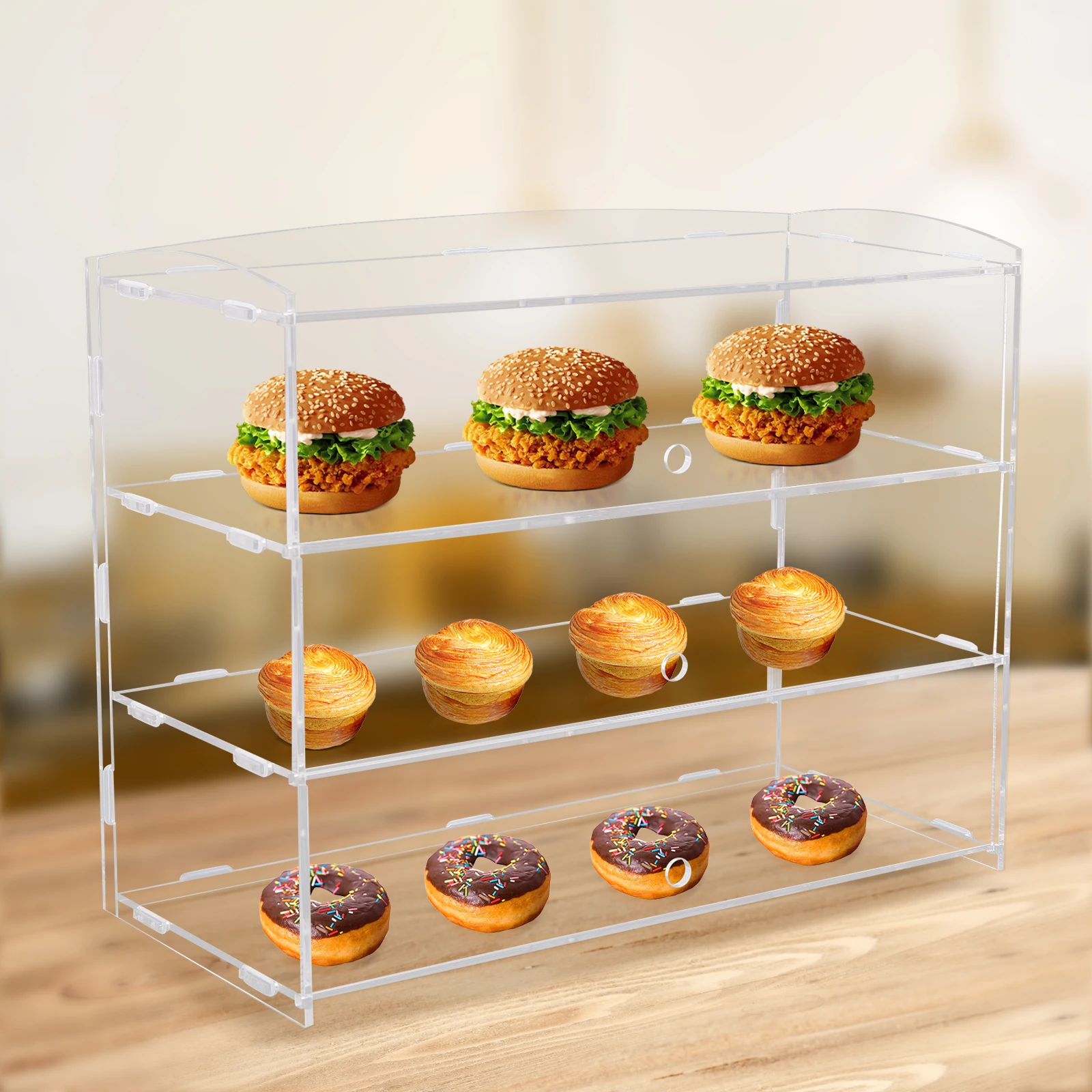 3 Tiers Acrylic Display Case Countertop Bakery Display Cabinet Cookie Candy Storage Shelves Showcase for Cupcake Collectibles