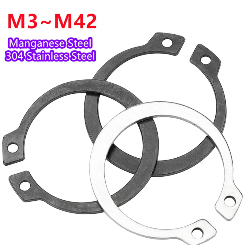 M3 to M42 304 Stainless Steel Black 65mn Manganese Shaft Retaining Snap Ring Washer Bearing C Type External Circlip