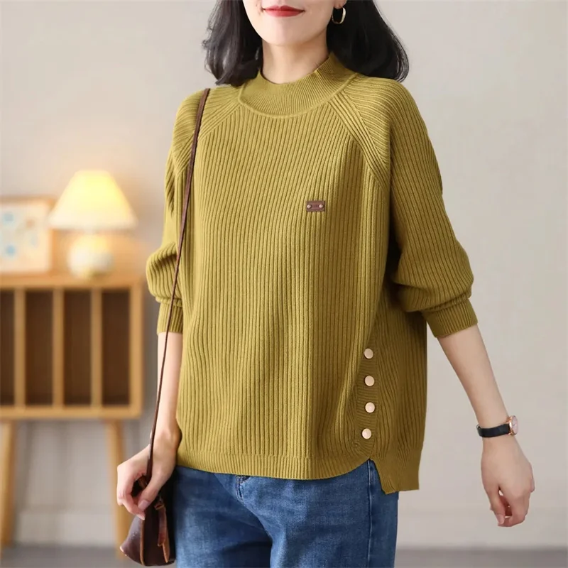 Korean Female Large Size 5XL Sweater Autumn Winter Ladies Half High CCollar Pullover Knitwear Women Loose Fitting Knitting Coat