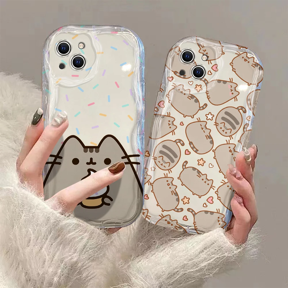 Cute Funny Cartoon Cat P-Pusheens 3D Wave Case For iPhone 15 14 13 12 11 Pro Max Mini X XR XSMAX 8 7 6S Plus Soft Silicone Cover