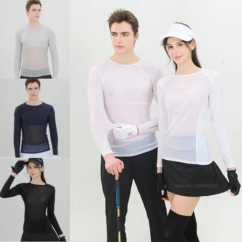 SG Summer Unisex Golf Shirts Sunscreen Mesh Underwear Women Men Thin Ice Silk Long Sleeve T-Shirt Cooling Anti-UV Tops