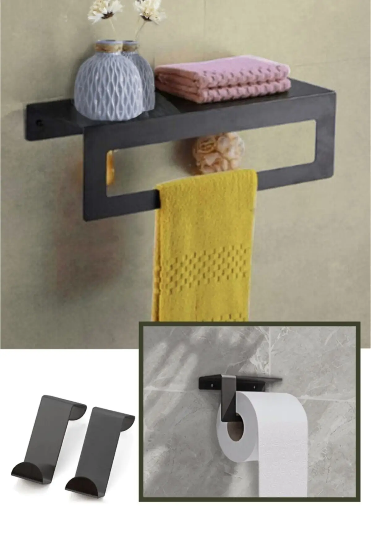 Metal Havluluk Back Askılı And Toilet Paper Holder Set 2 li