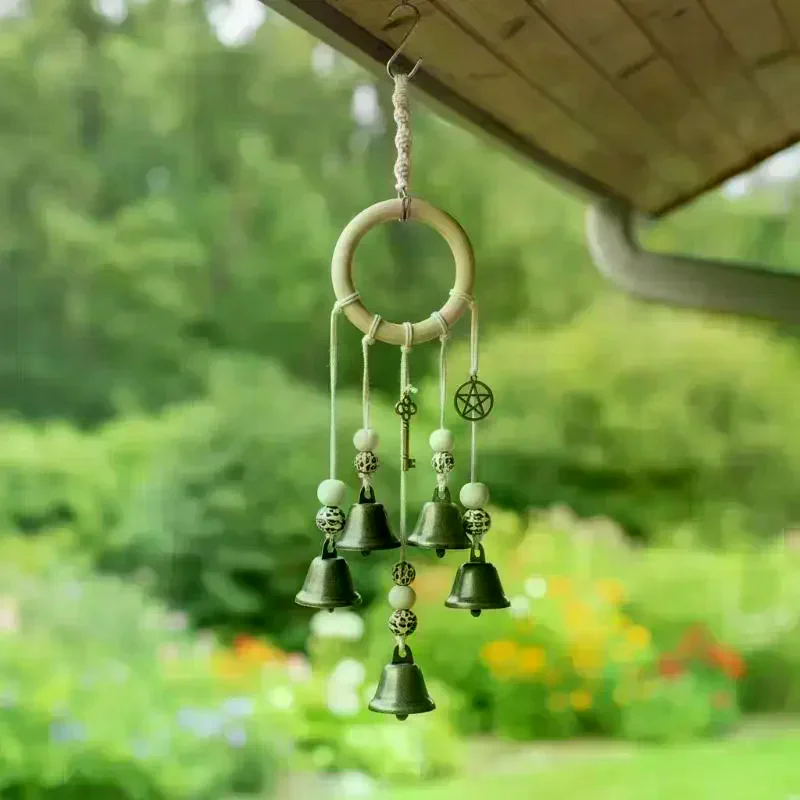 Bohemian Wind Chime With Natural Wooden Hoop And Vintage Metal Bells Perfect For Porch Balcony Boho Style Home Wall Decoration