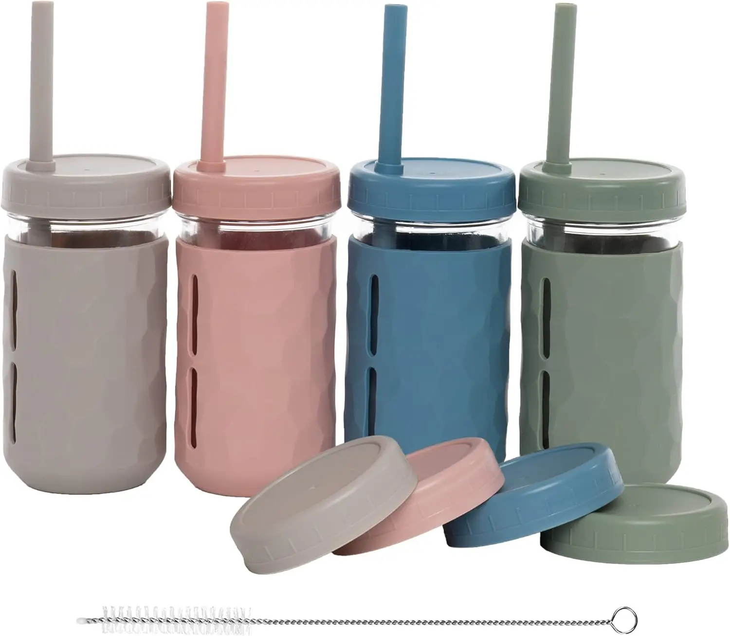 

Glass Cups With Lids & Straws, Spill-Resistant Smoothie Cups for Toddlers & Kids, Baby Food Storage & Snack Jars, XL S