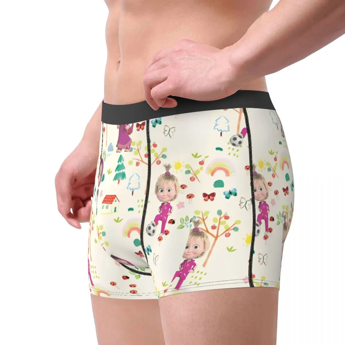 M-Masha And Bear Underwear Comfortable Underpants Printed Boxer Brief For Man 3D Pouch Plus Size Boxer Shorts