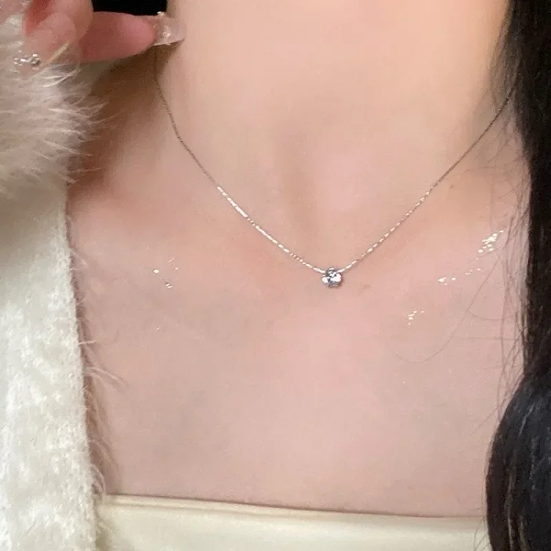 New Temperament Little Zircon Pendant Necklace for Women Classic Simple Gold Color Stainless Steel Chokers Jewelry Colorfast