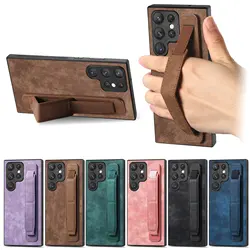 Wristband Vintage Leather Case For Samsung Galaxy S23 Ultra S22 Plus S24 S23FE A54 A14 A24 A34 A15 A25 A05 A55 A04 Skin Cover