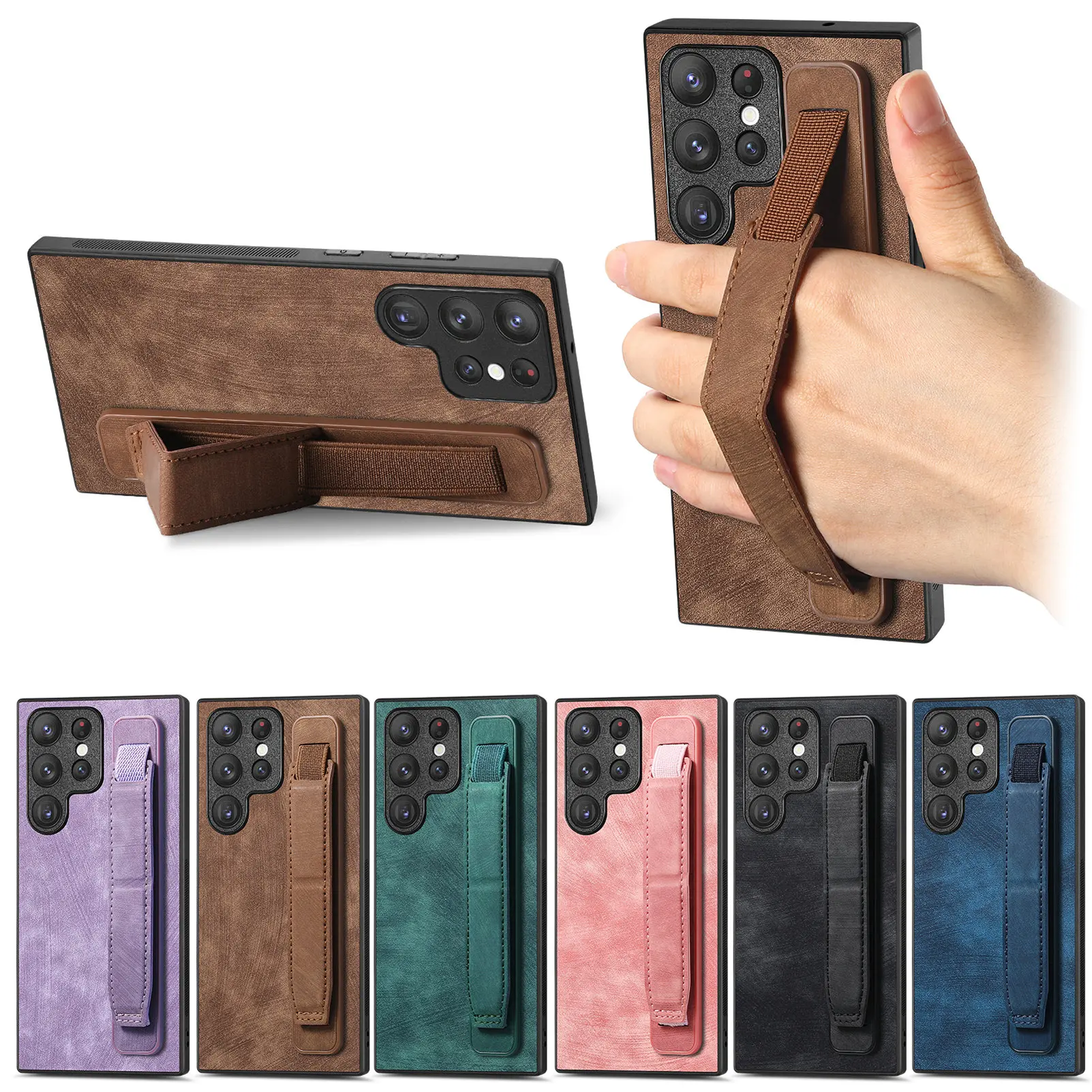 Skórzane etui na nadgarstek do Samsung Galaxy S23 Ultra S22 Plus S24 S23FE A54 A14 A24 A34 A15 A25 A05 A55 A04 Skin Cover