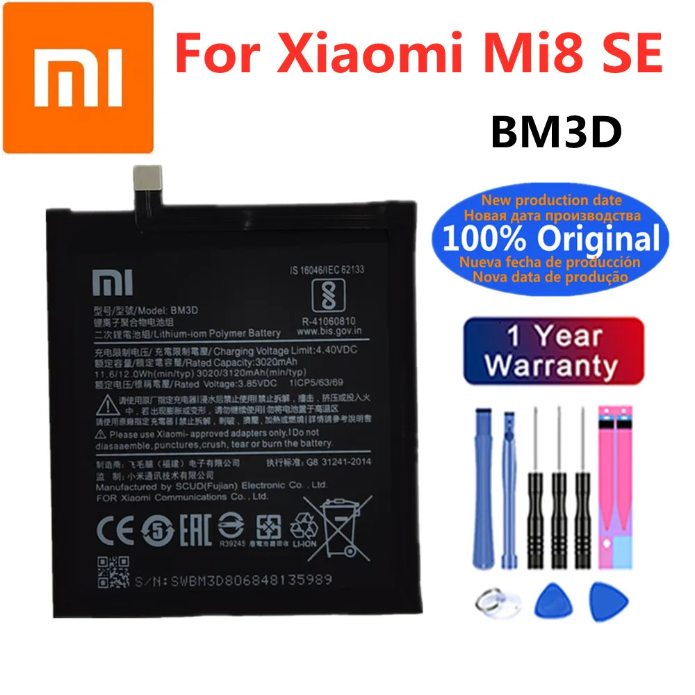 

100% Original New BM3D 3120mAh Phone Battery For Xiaomi Mi8 Mi 8 SE High Quality Replacement Batteries Bateria With Tools