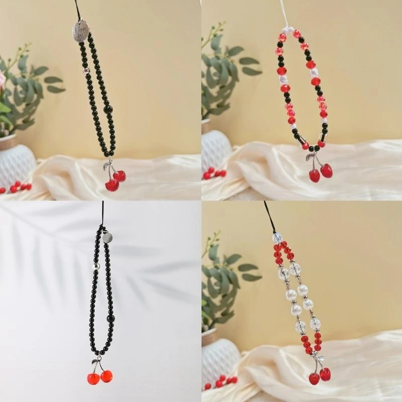 Elegant Cherry Pendant Bead Mobile Chain for Trendy Women and Youth Outfits
