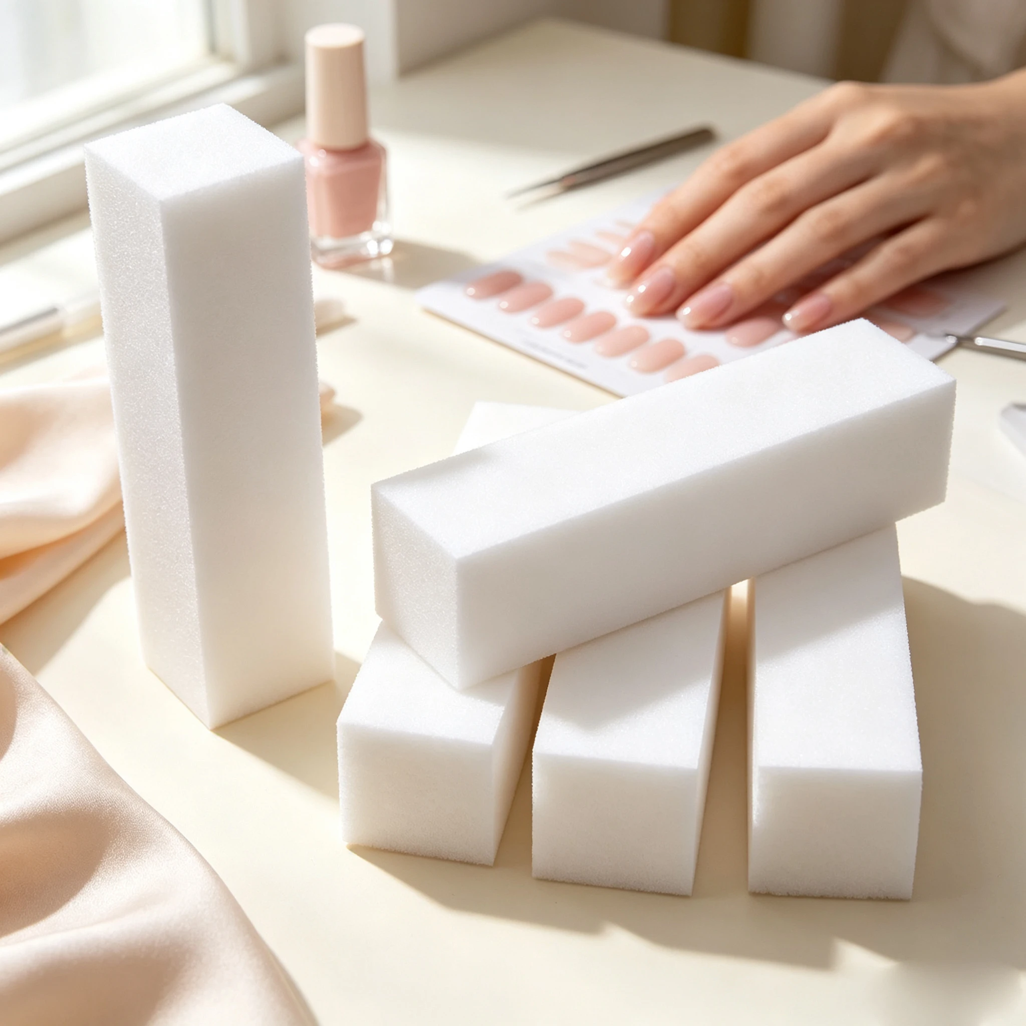

4-Way White Sponge Nail Sanding Blocks 50 Pcs Professional Nail Buffer Files Reusable Manicure Pedicure Polishing Tools Foam