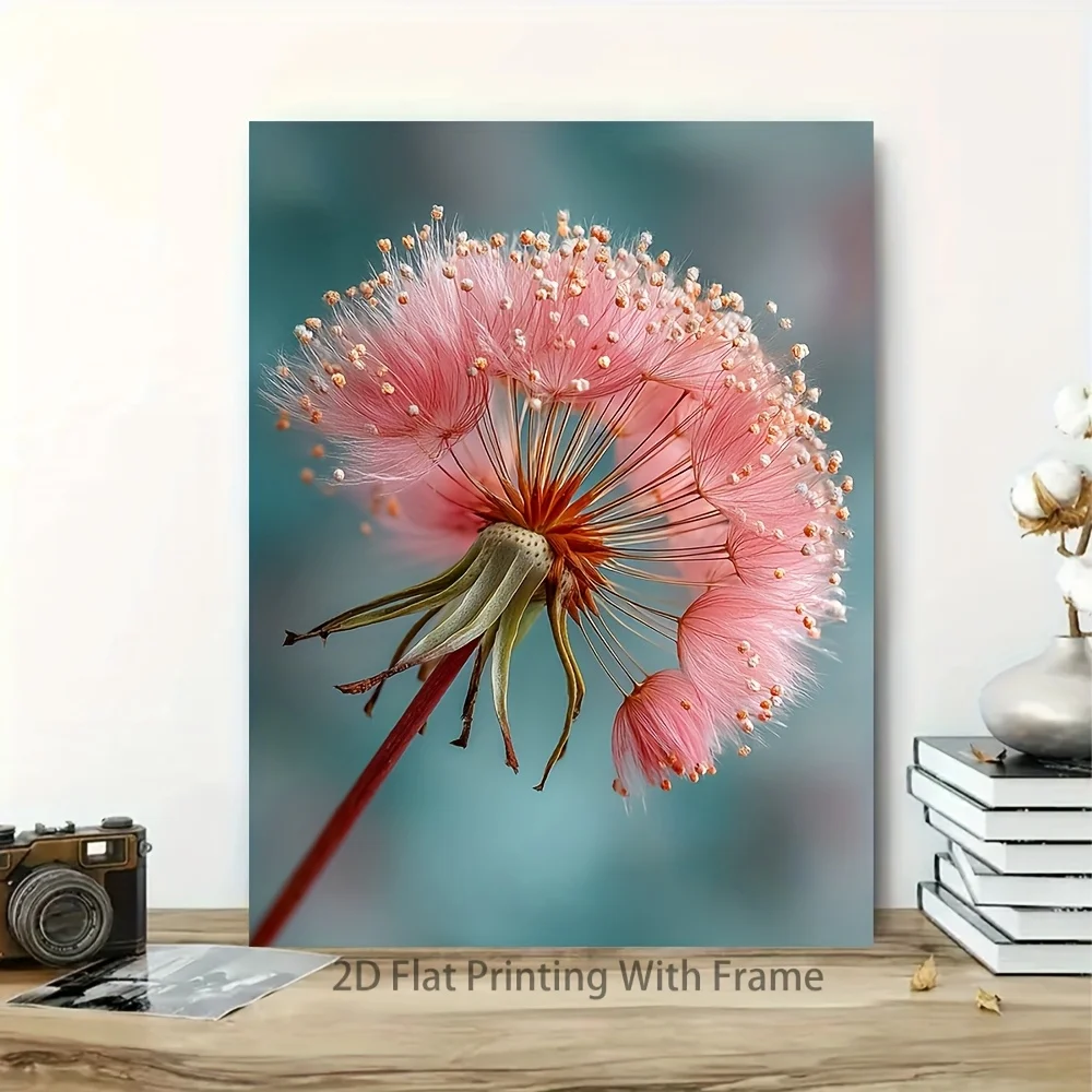 (No frame)2D Flat, 2D Flat, 2D Flat 1pc, [2D Flat] with Frame, 12X16Inch, Flower Canvas Print, Botanical Art, Dandelion Glass
