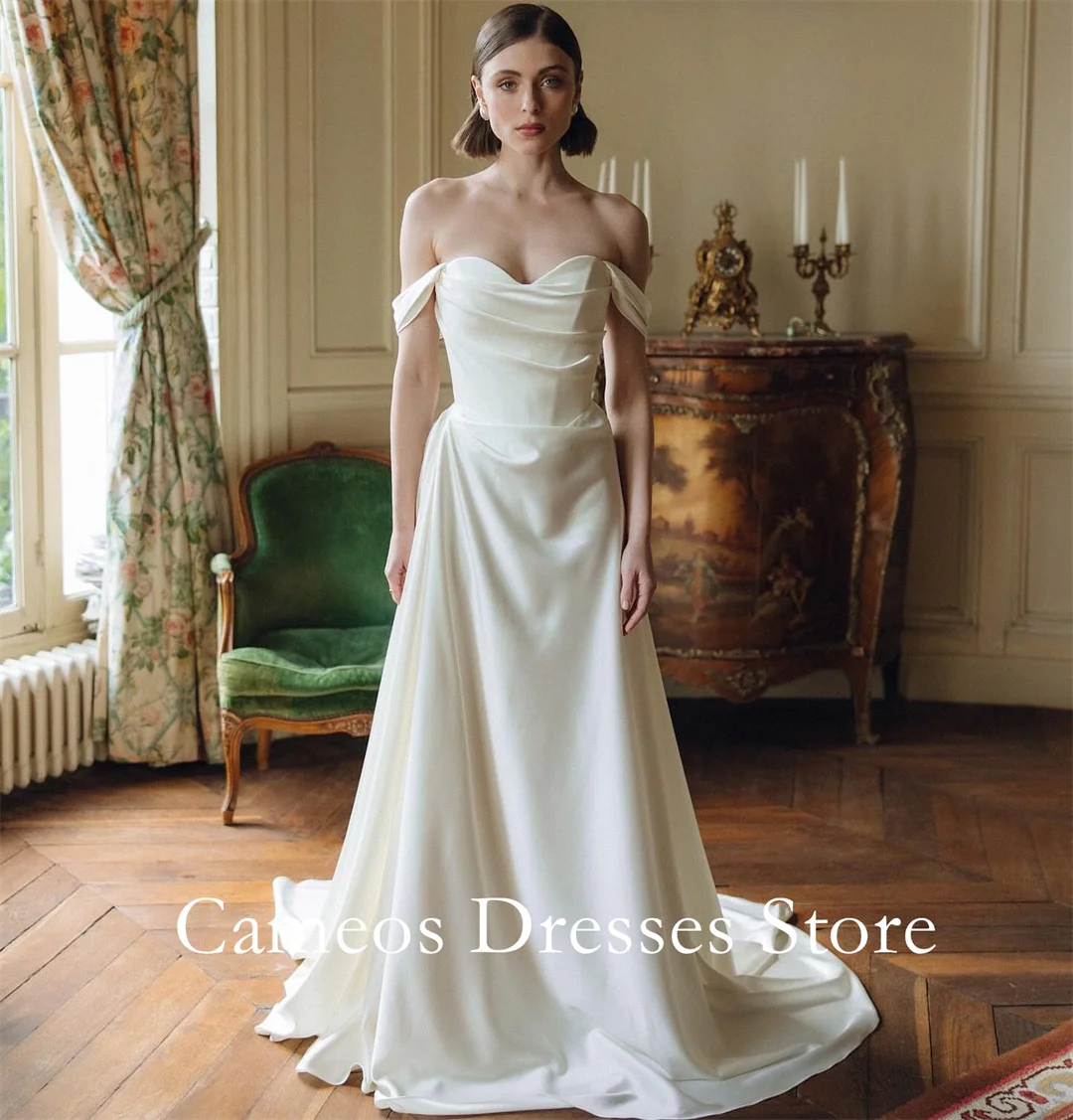 

SONDR Свадебные платья с открытыми плечами по индивидуальному заказу, простые шелковые атласные платья русалки с рюшами, женские свадебные платья