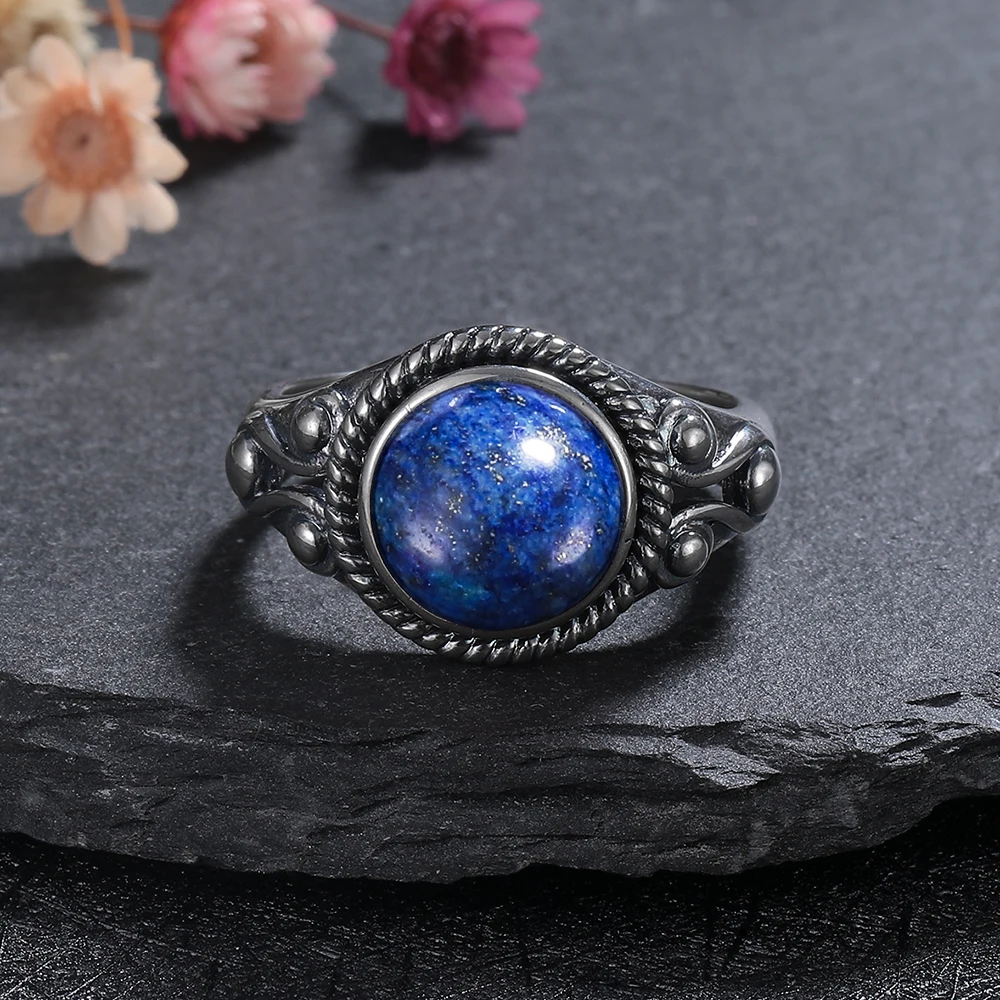 Unisex 10mm Natural Labradorite Ring in 925 Silver