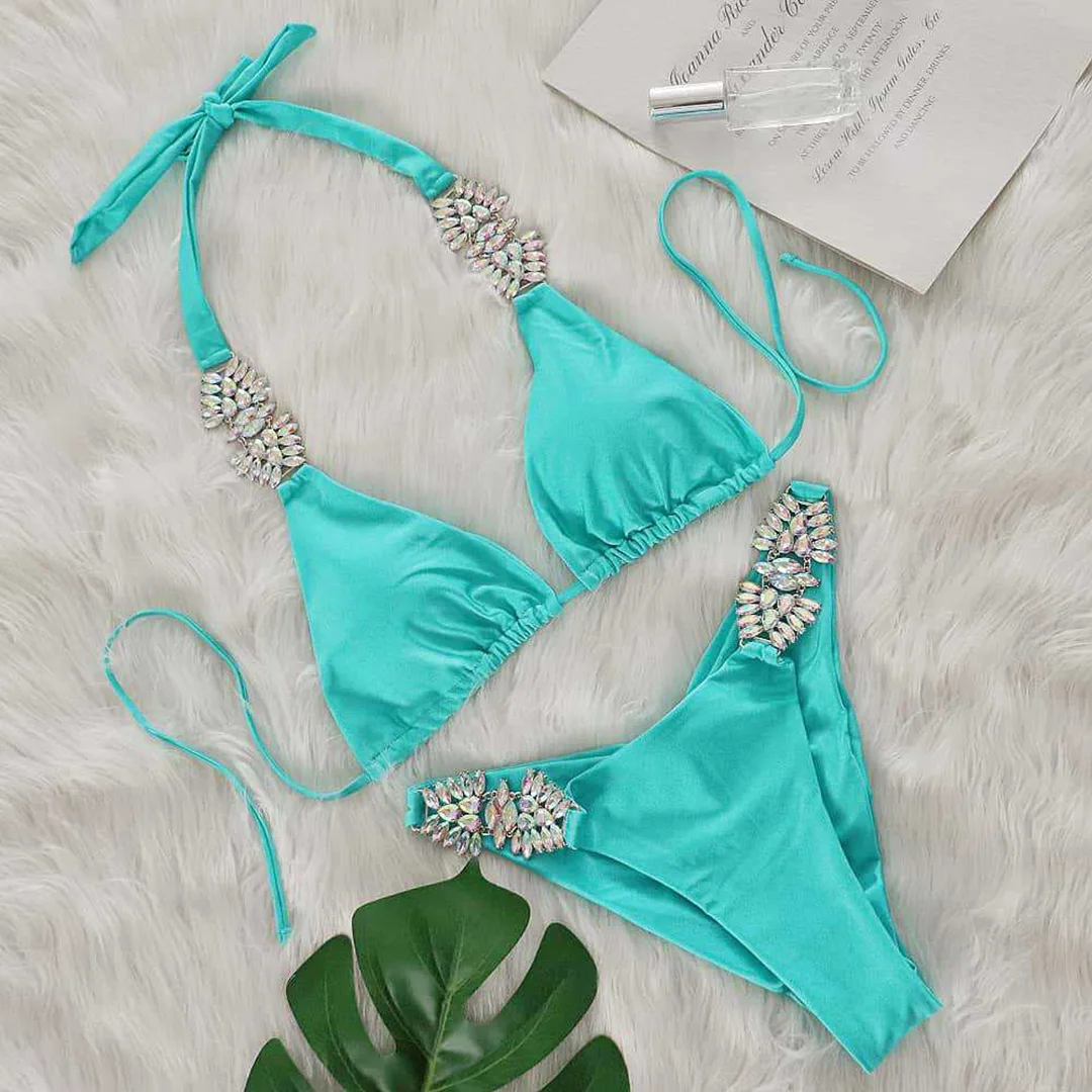 Sexy Bikini mit Diamant-Strasssteinen, Damen-Badeanzug, zweiteiliges Bikini-Set, Scrunch-Butt-Badeanzug, Badebekleidung, Schwimmanzug V6776 – Detail 8
