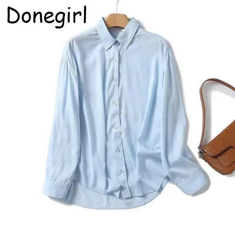 

Donegirl 2024 New Women Spring Summer Long Sleeve Linen Lapel Shirt Loose Solid Simple Versatile Blouses Female Tops Chic