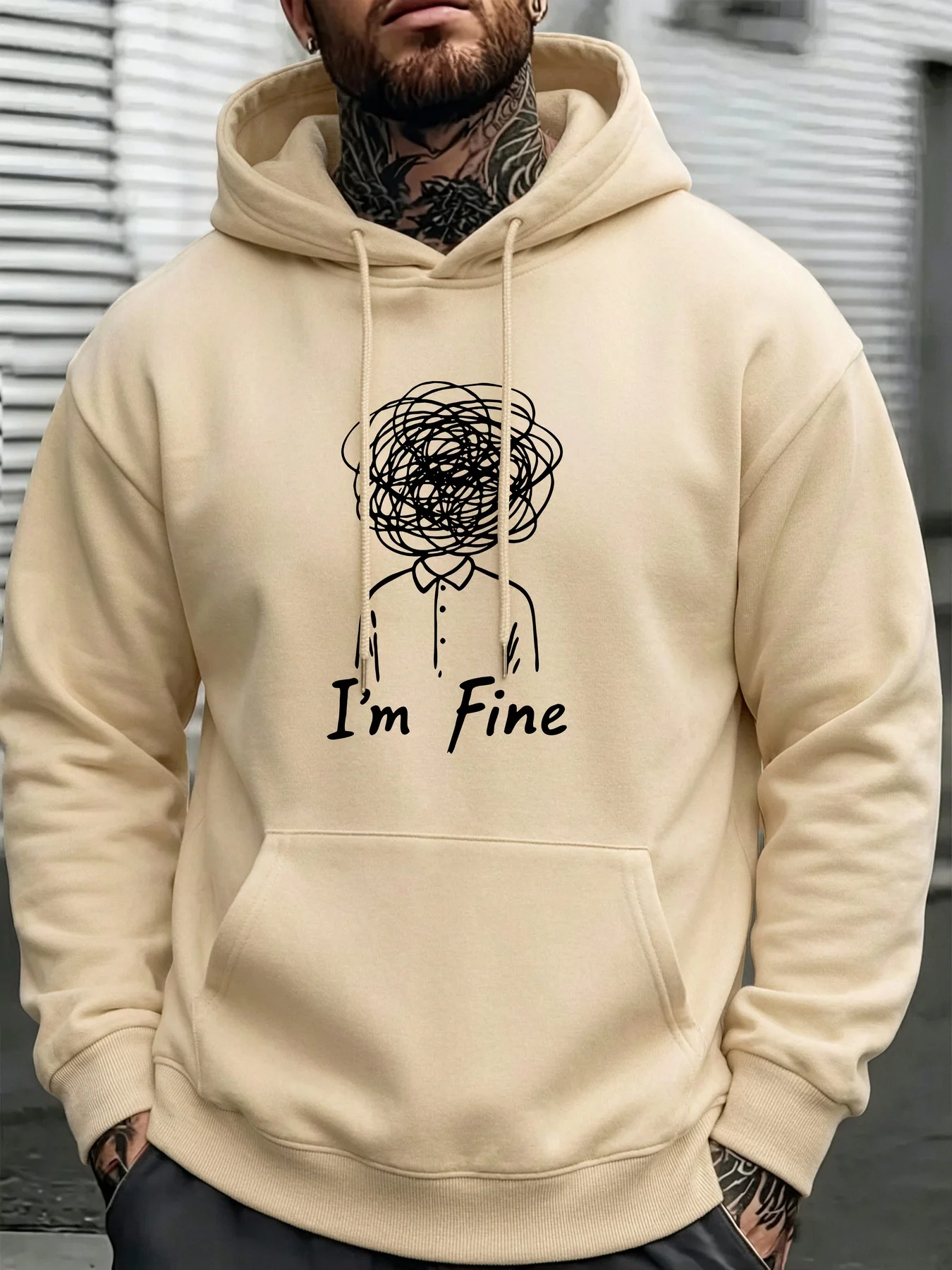 Men's Hooded Sweatshirt – Abstract Line-Art Figure Print & 