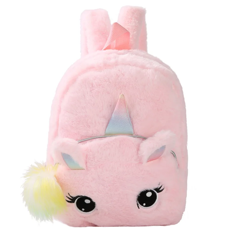 New Custom Embroidered Plush Backpack Personalized Name Kindergarten Unicorn Baby Girls Boys Shoulder Bag Cute Cartoon Backpack